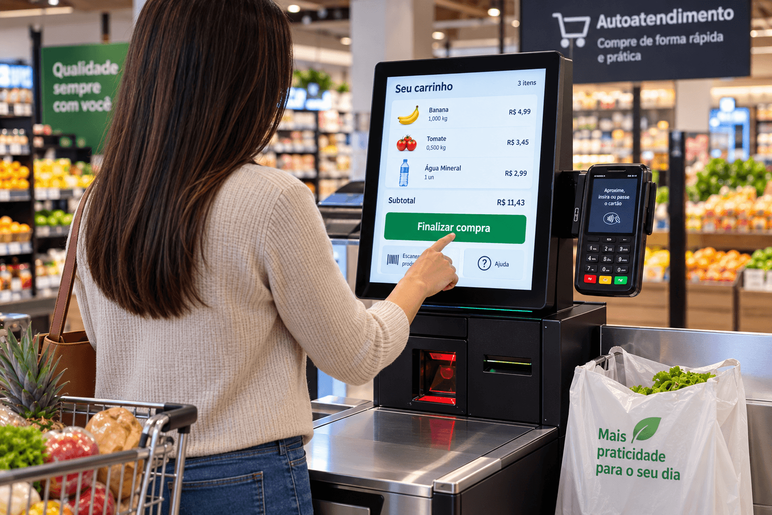 Terminal de autoatendimento em supermercado